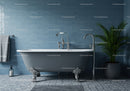 Classic freestanding bathtub with blue tiled walls