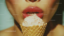 Close-up of Woman Licking Melting Ice Cream Cone with Pink Lips