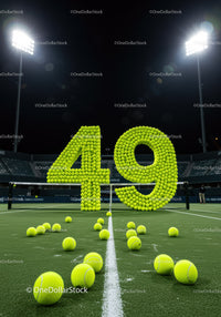 Tennis Court Celebration with Number Forty Nine in Balls