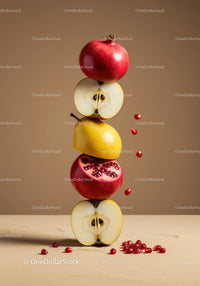 Stack of Fresh Fruit Slices With Pomegranate Seeds