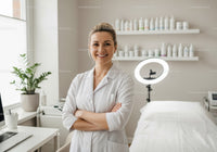 Professional Female Doctor Standing Confidently in Modern Medical Clinic