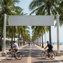 Cyclists Riding Along Palm-Lined Coastal Promenade