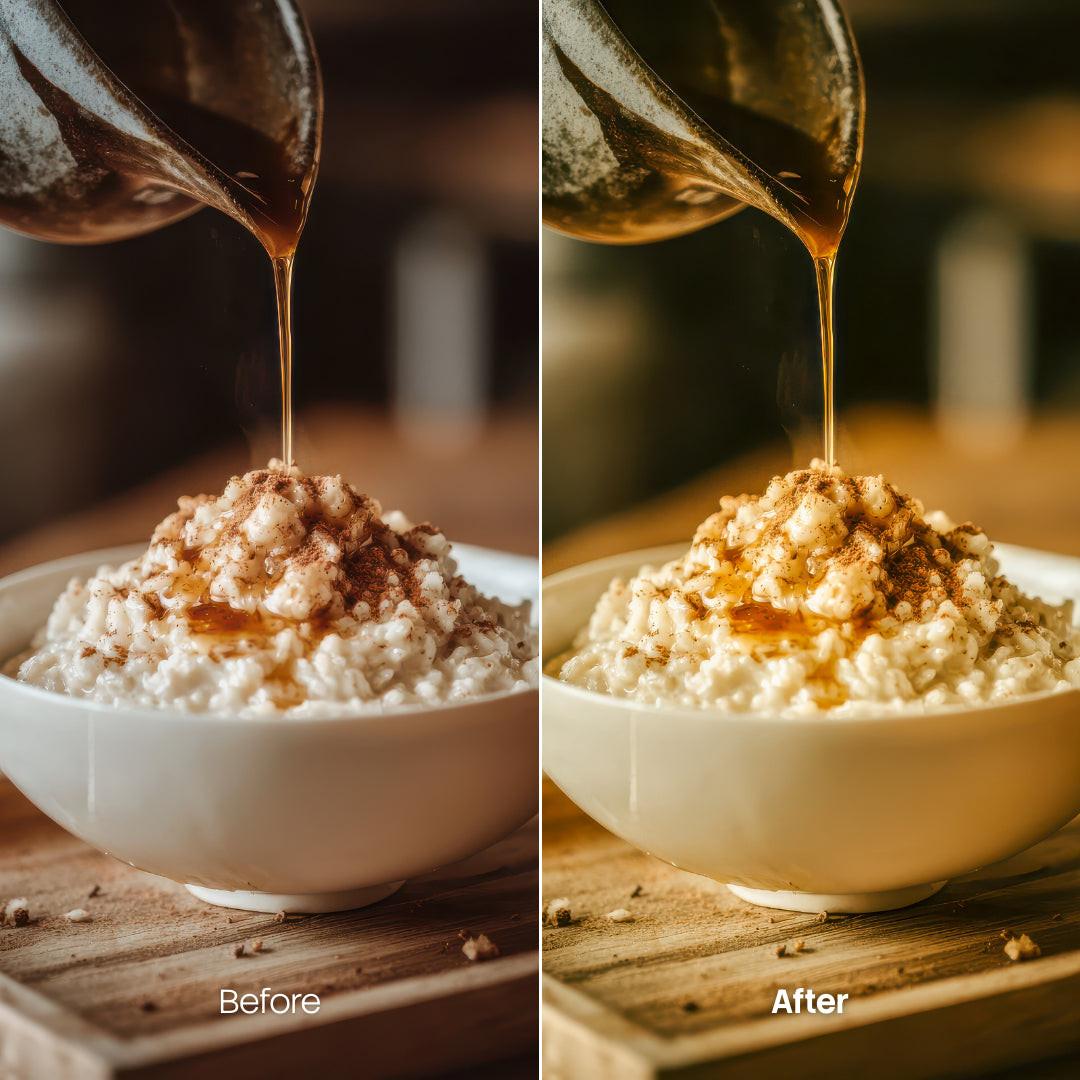 Before and after Golden Hour Breakfast LUT Pack effect