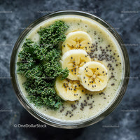 Banana and Kale Smoothie with Chia Seeds in a Glass