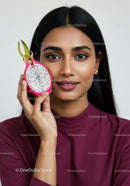 Beautiful Woman Holding Fresh Dragon Fruit for Skincare and Wellness