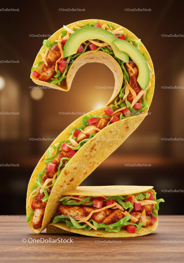 Number Two Shaped Chicken Taco with Fresh Vegetables