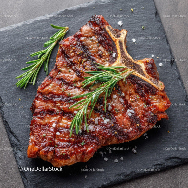 Juicy Grilled Beef Steak with Fresh Rosemary and Seasoning