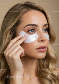 Young Woman Applying Eye Masks for Skincare and Rejuvenation