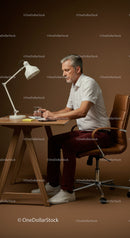 Senior Man Concentrating While Writing in Modern Workspace