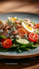 Fresh Salmon Salad with Cherry Tomatoes and Cucumber Garnish