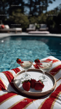Strawberry Cocktails on Poolside Table During Summer Day