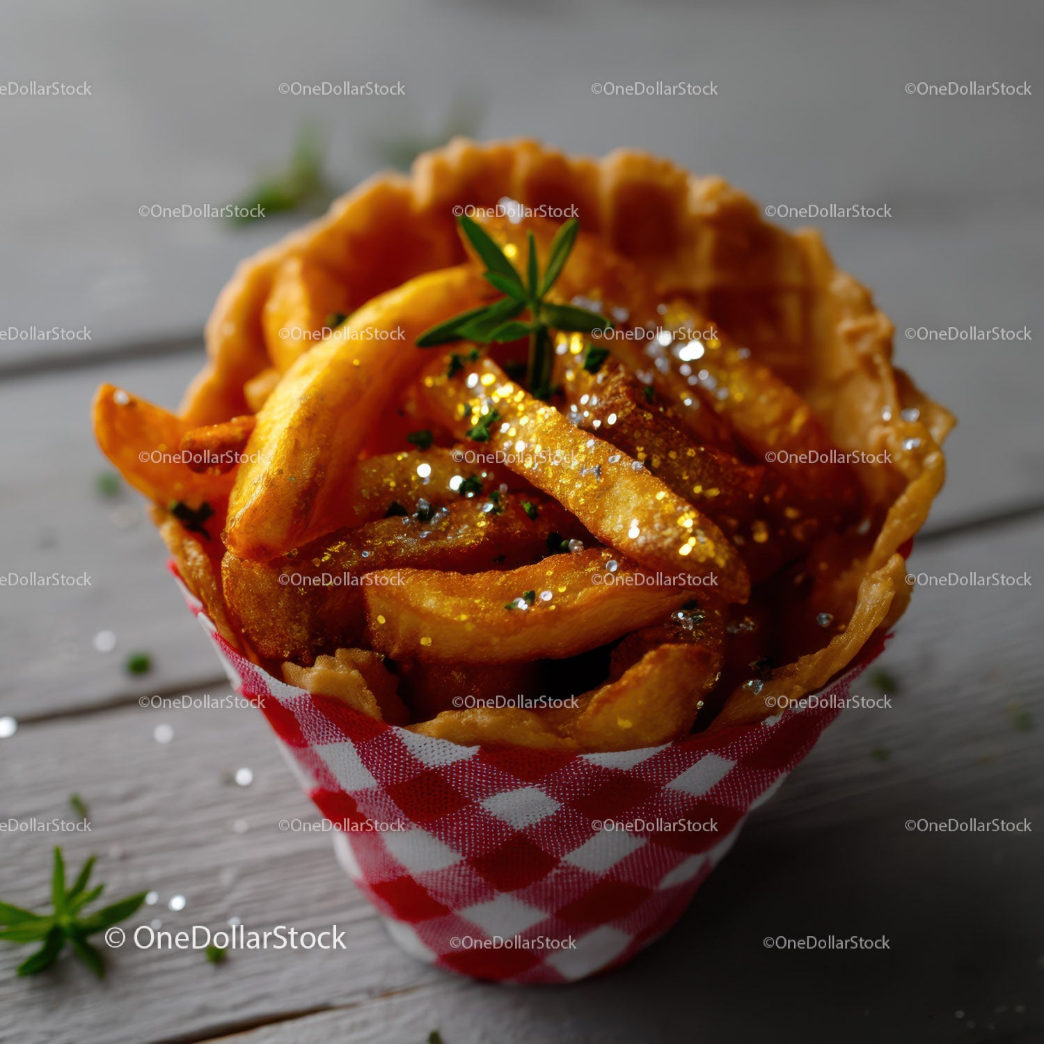 Golden Brown Onion Waffle Cup with Caramelized Onions and Herbs