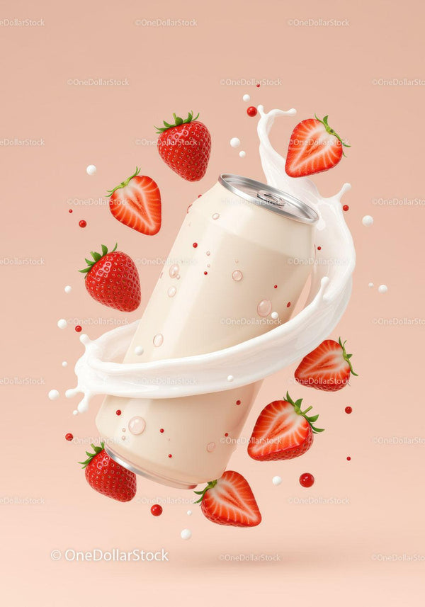 Creamy Strawberry Drink Splash with Fresh Berries JPG Mockup Image