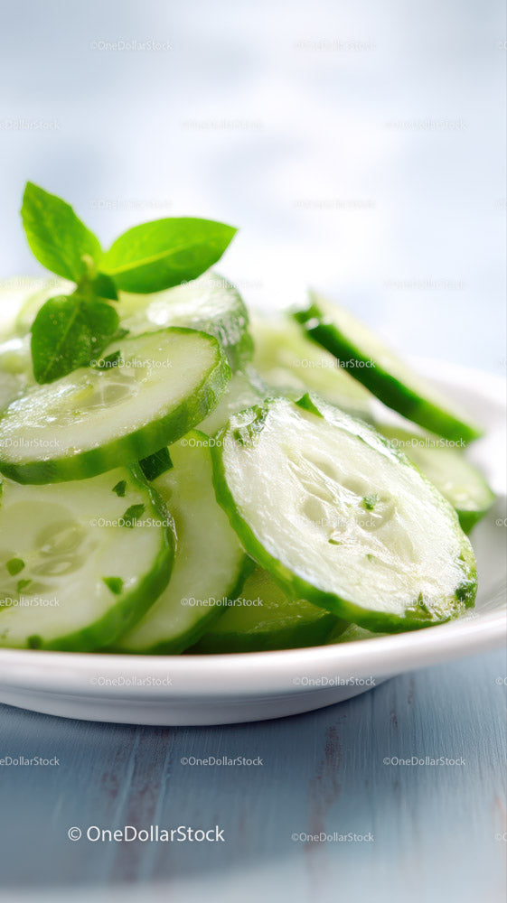 Fresh Cucumber Slices on a White Plate for Healthy Refreshing Dish