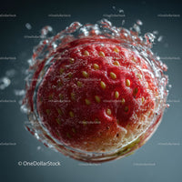 Red Strawberry Underwater Scene with Water Splash and Juicy Details