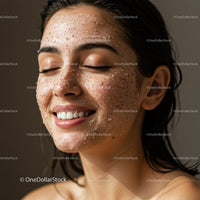 Smiling Woman with Flawless Skin and Radiant Complexion
