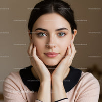 Portrait of a Young Woman with Clear Skin and Blue Eyes