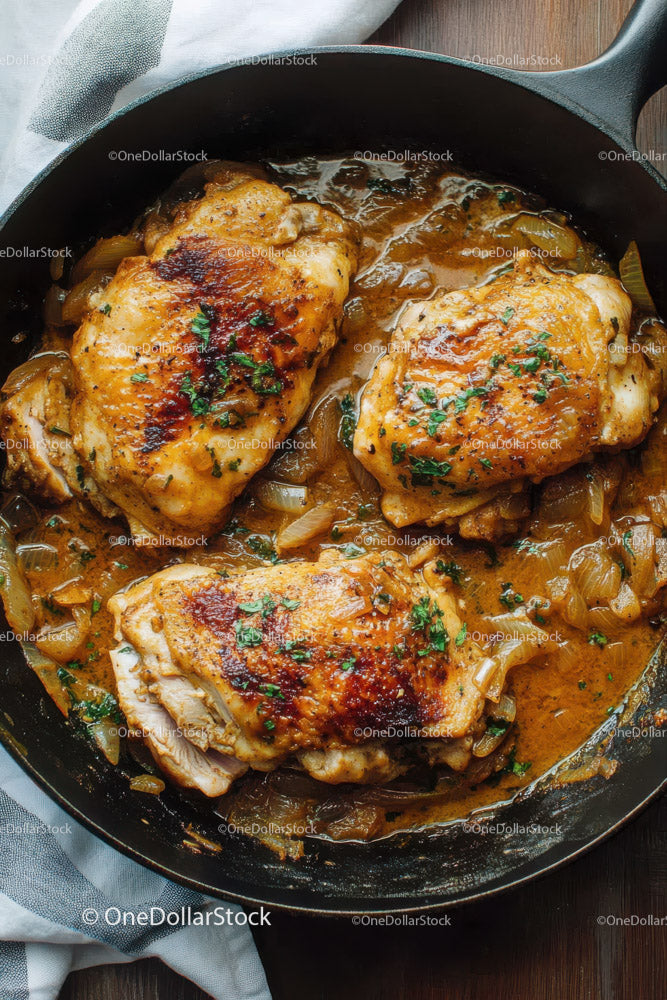 Juicy Baked Chicken Thighs with Onion and Herb Sauce