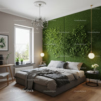 Modern Bedroom with Verdant Green Plant Wall and Elegant Decor