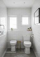 Bright Minimalist Bathroom with White Subway Tiles and Natural Light