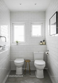 Bright Minimalist Bathroom with White Subway Tiles and Natural Light