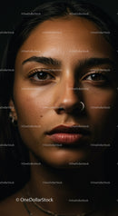 Closeup portrait of thoughtful young woman with nose ring