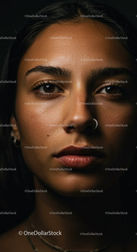 Closeup portrait of thoughtful young woman with nose ring