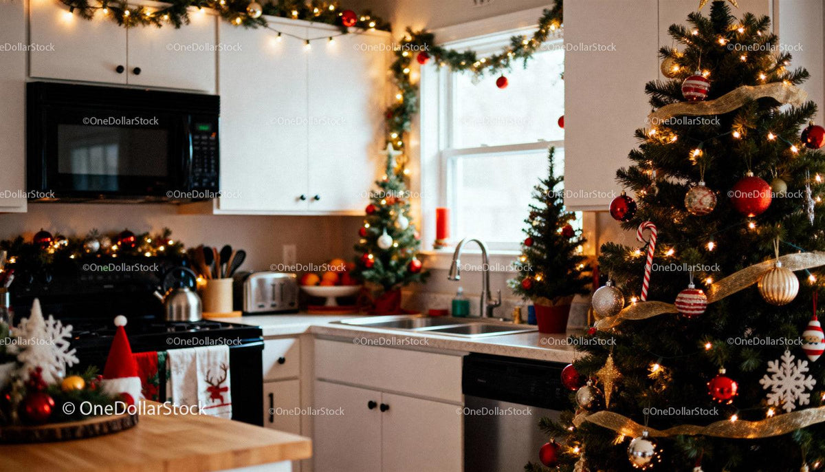 Cozy kitchen decorated for a warm Christmas celebration