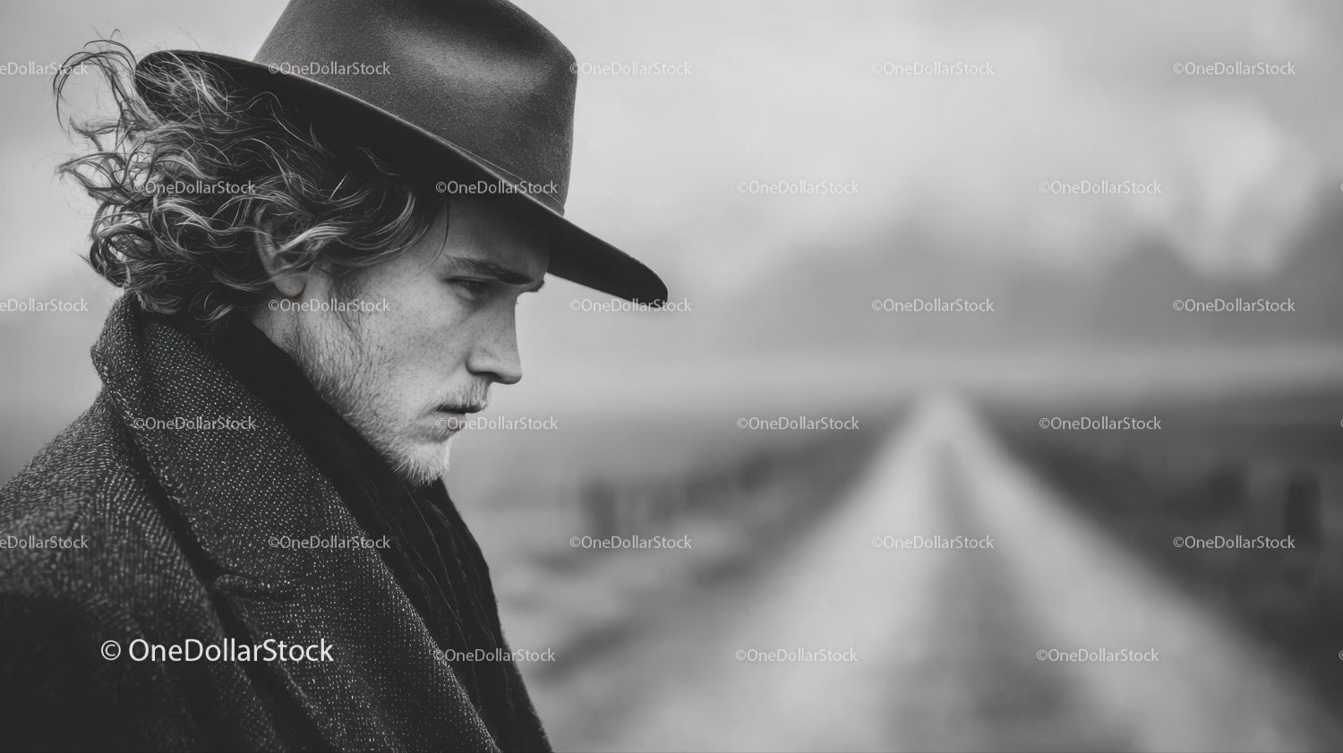 Stylowy mężczyzna w kapeluszu fedora. Portret plenerowy w monochromatycznym kolorze.