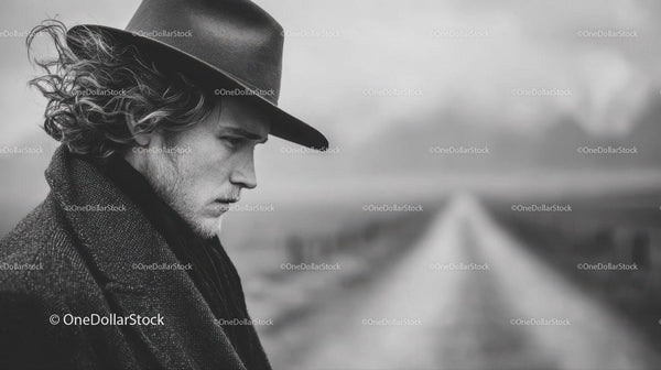 Stylish Man in Fedora Hat Outdoor Portrait in Monochrome