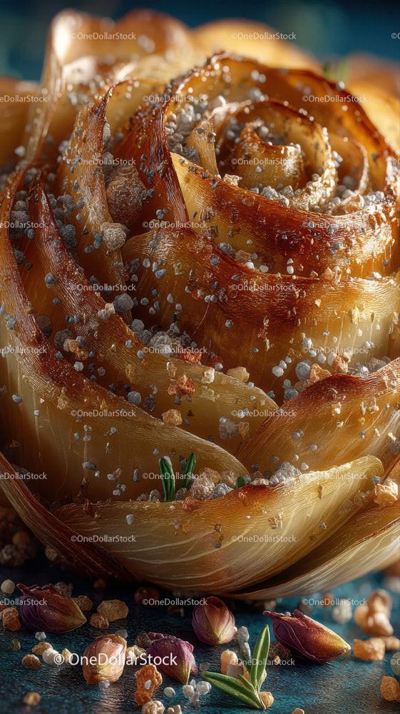 Close-up of Roasted Artichoke Heart with Salt Crystals and Herbs