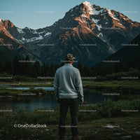 Adventurous Man Enjoying Scenic Mountain Reflection at Sunset