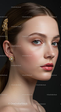 Elegant Woman with Pearl Earrings and Glamorous Makeup Portrait