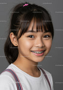 Young Girl Smiling with Braces Portrait in Gray Background