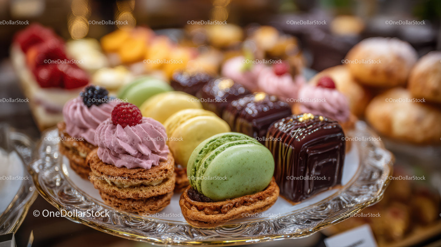Colorful Assorted Macarons and Pastries on Elegant Dessert Platter