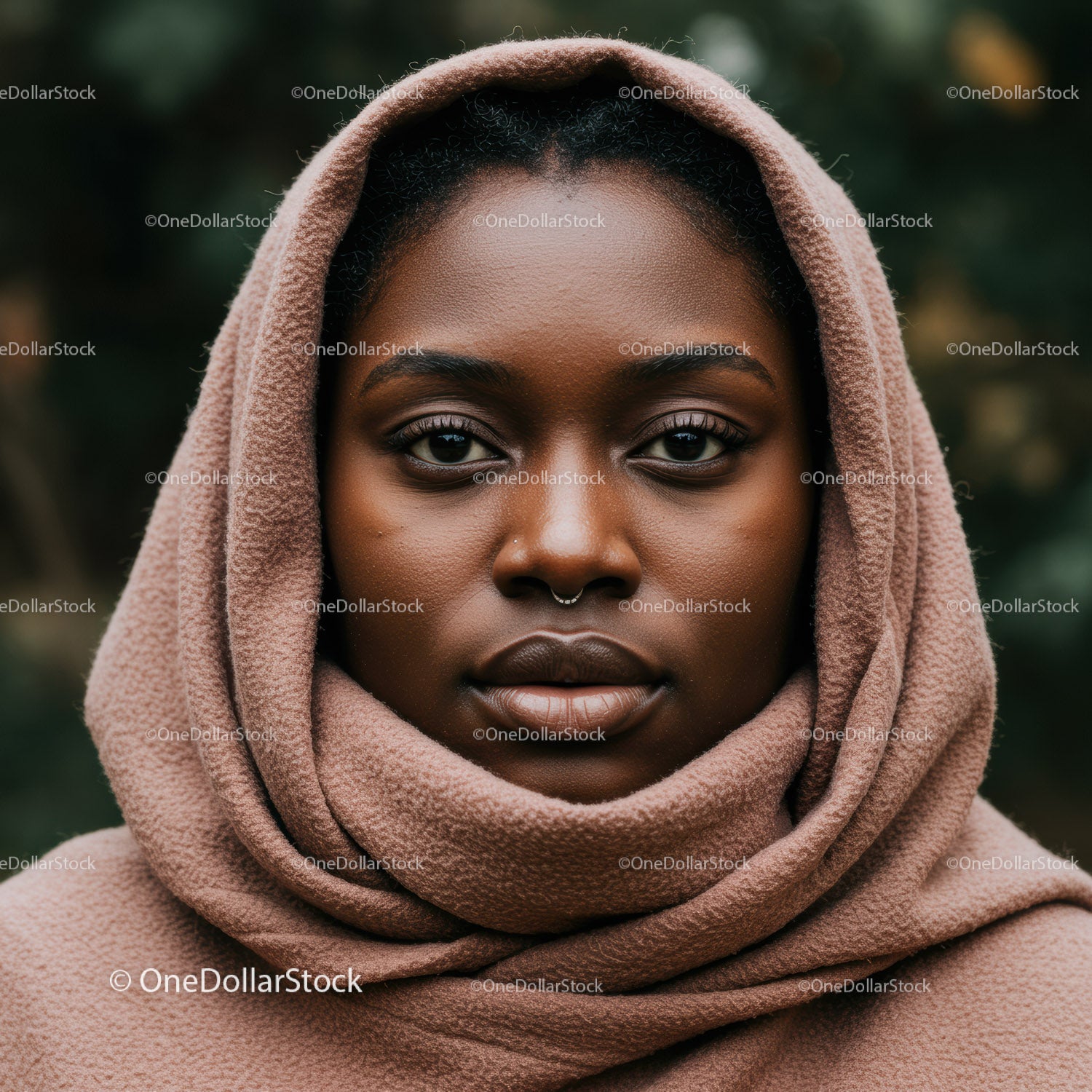 Black Woman Wearing Cozy Beige Scarf Outdoor Portrait