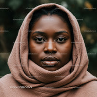 Black Woman Wearing Cozy Beige Scarf Outdoor Portrait