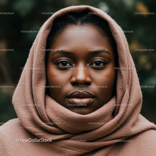 Black Woman Wearing Cozy Beige Scarf Outdoor Portrait