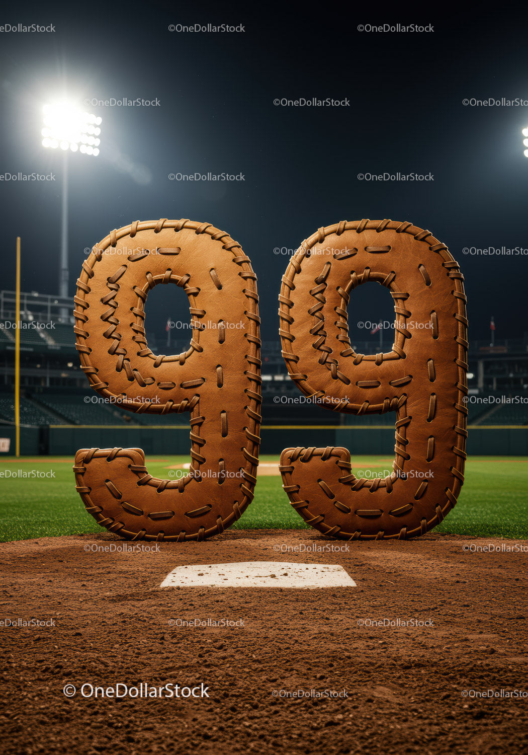 Baseball themed number ninety nine on pitcher's mound