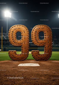 Baseball themed number ninety nine on pitcher's mound