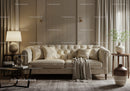 Cozy beige sofa in elegant modern living room interior