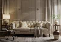 Cozy beige sofa in elegant modern living room interior