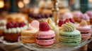 Colorful Assortment of Macarons and Pastries on Elegant Dessert Platter