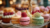 Colorful Assortment of Macarons and Pastries on Elegant Dessert Platter