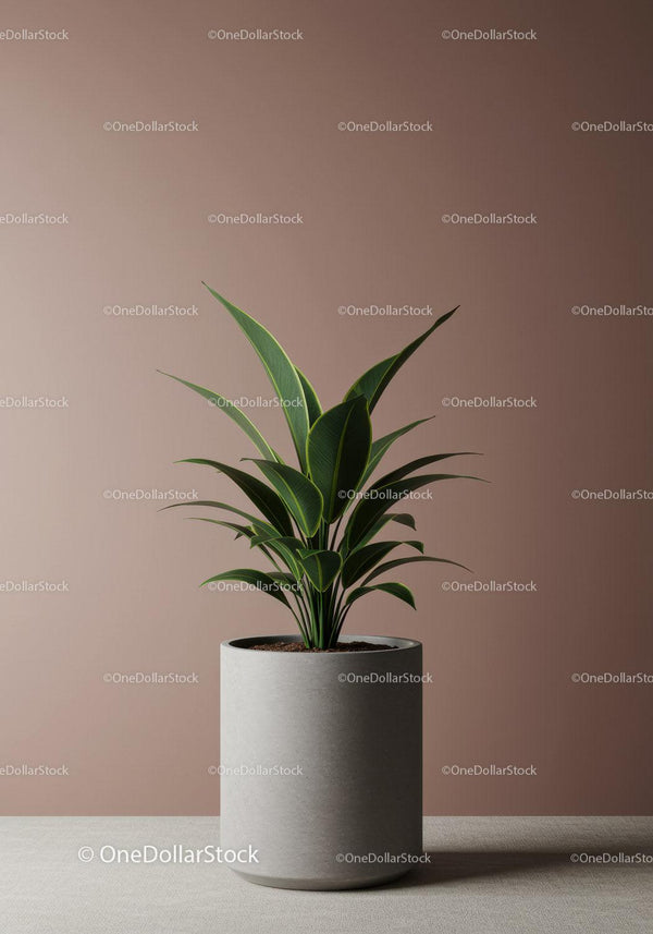 Stylish Houseplant in Modern Concrete Pot for Interior Decor