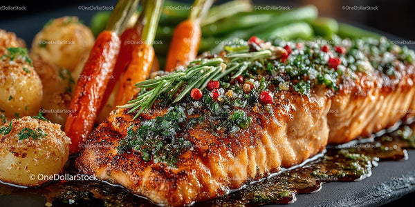 Gourmet Grilled Salmon with Roasted Vegetables and Fresh Herbs