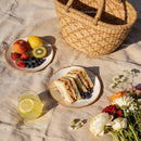Fresh summer picnic with sandwiches and fruit plate