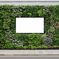 Urban green wall with blank white billboard space