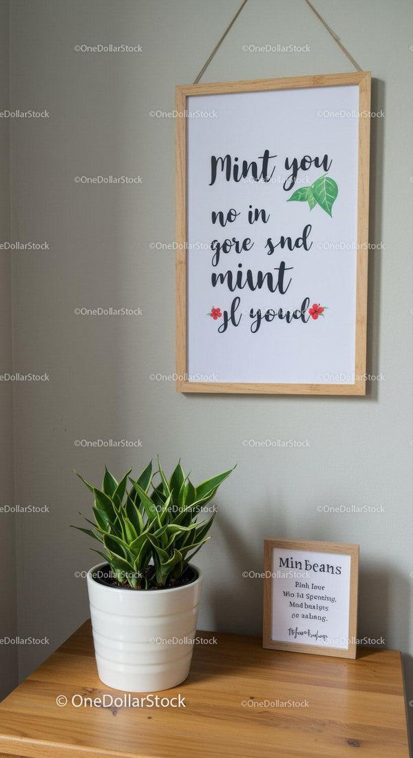 Indoor Green Plant with Inspirational Quotes Wall Art in Modern Home