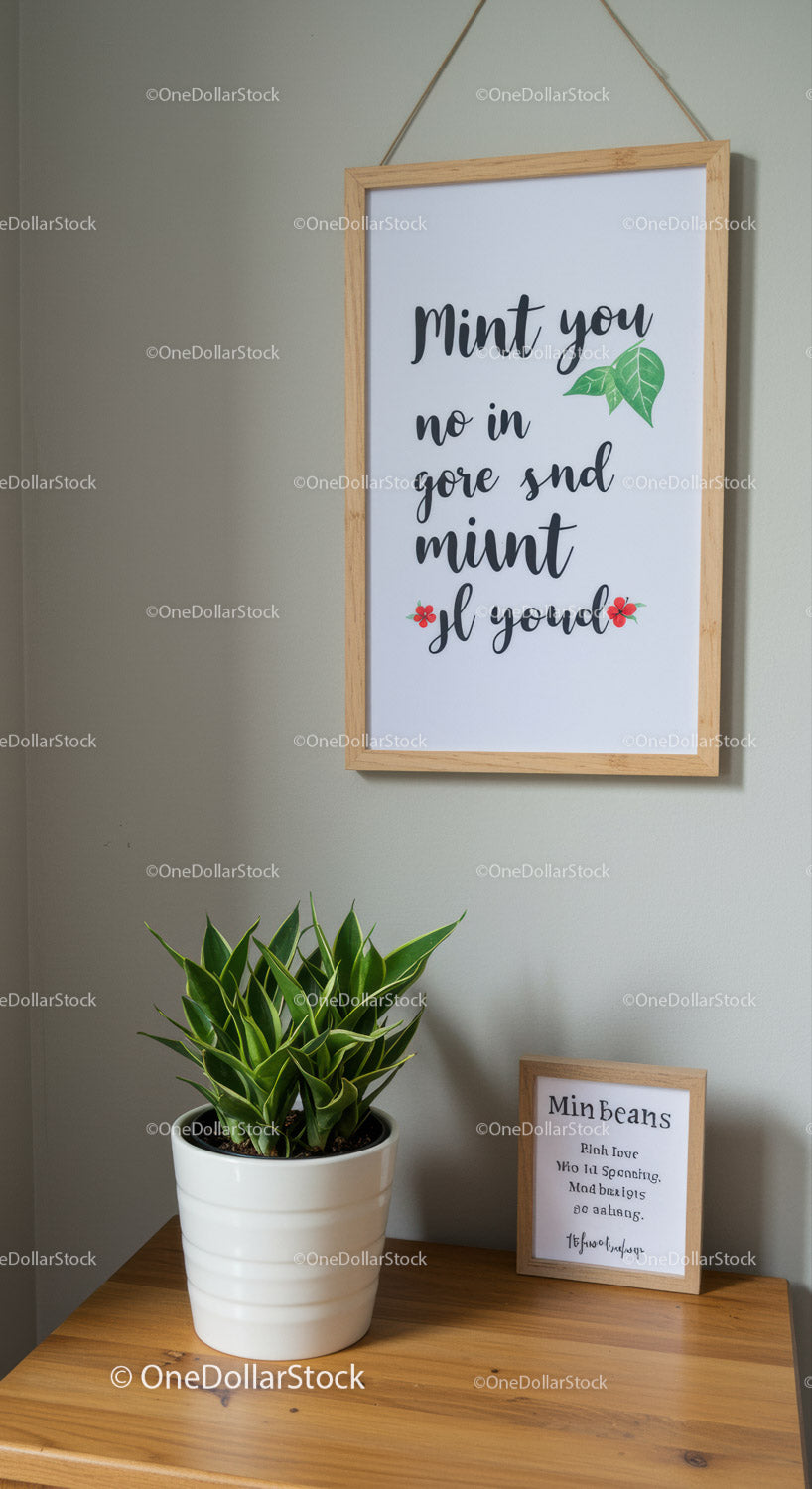 Indoor Green Plant with Inspirational Quotes Wall Art in Modern Home